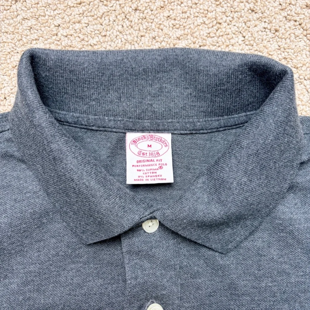 Brooks Brothers Mens Gray Long Sleeve Supima Performance Polo Shirt Original M